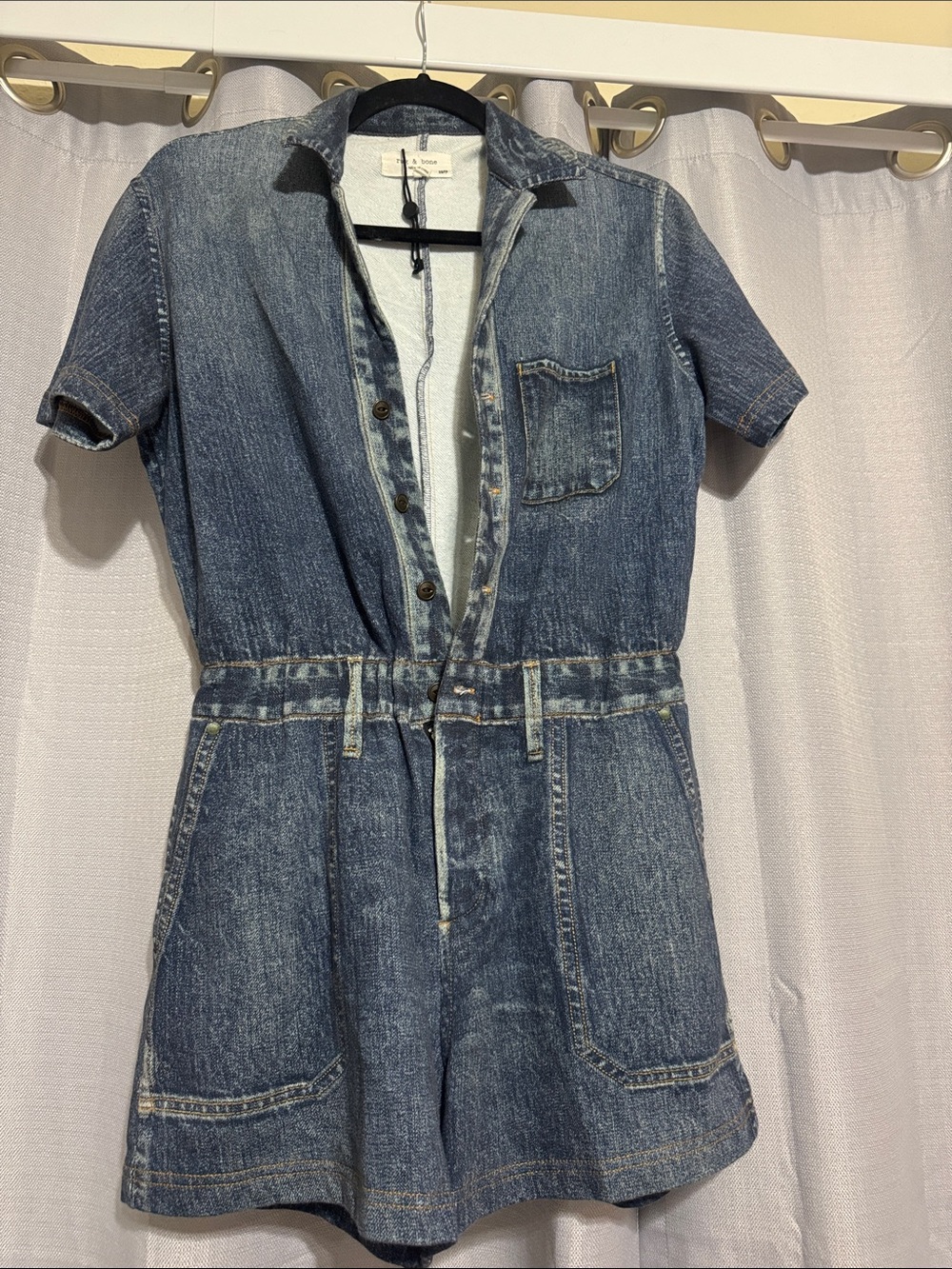 rag & bone Washed Blue faux Denim Short Romper